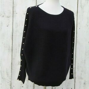 Carmen Marc Valvo Black and Gold Crew Neck Sweater